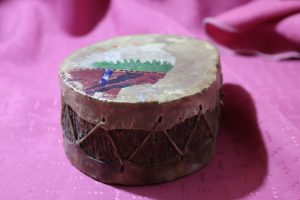 Indigenous crafted hide & Handprinted Drum