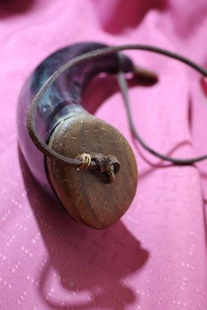 Antique Canadian Powder Horn with carved Beaver tail plug