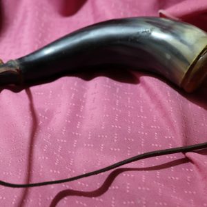 Alternative view of Antique Canadian Powder Horn with carved Beaver tail plug