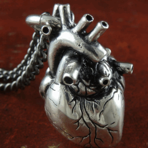 White Bronze Anatomical Heart Pendant with chain ~ Lost Apostle Jewelry