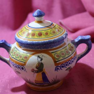 French Henriot Quimper Lidded Pot  -  Faience