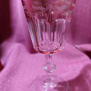 Vintage Pink Wine Goblet with etched ribbon