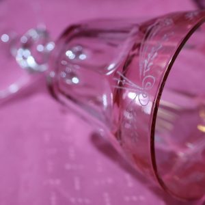 Alternative view of Vintage Pink Wine Goblet with etched ribbon