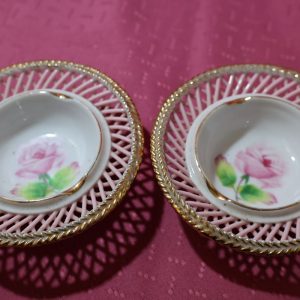 Pr Kasuga Ware Pink Porcelain Lattice with Rose Ashtrays - Japan