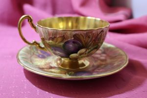 Aynsley Golden Orchard Fruit Footed Teacup & Saucer signed