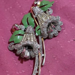 Coro Bell Flower Duette Trembler Clip Brooch ~