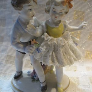 Unter Weiss Bach Dresden Lace Girl & Boy Figurine, Germany