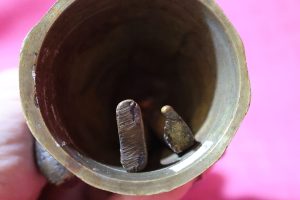 Alternative view of Solid Brass Antique Bell of Dutch Milkmaid carrying pitcher with original leg clangors ~ rare