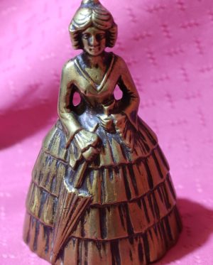 Solid Brass Maid Calling Bell, Mistress with Umbrella and Leg Clangors ~ rare
