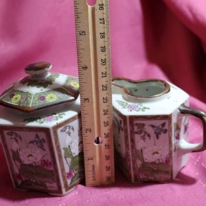 Alternative view of Toyo Ming Lotus Cream & Sugar with lid ~ Hummingbirds & Lotus Flowers ~ Octagonal~ Japan