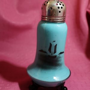 Turquoise Glass Black Sailboat Design  & 3 Footed Sugar Shaker