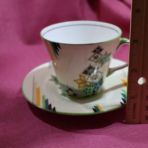 Alternative view of Aynsley Art Deco Geometric Floral Design ~ Green, Yellow, Black Cup and Saucer