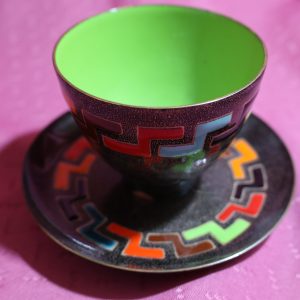 Miguel Pineda Handmade Copper Enamel Mexican Modernist Cup and Saucer