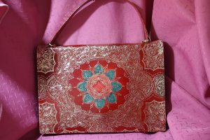 Florentine Designed Red Leather Embossed Hand Tooled Vintage Purse ~ Italy