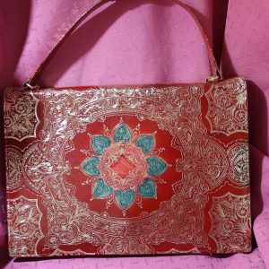 Florentine Designed Red Leather Embossed Hand Tooled Vintage Purse ~ Italy