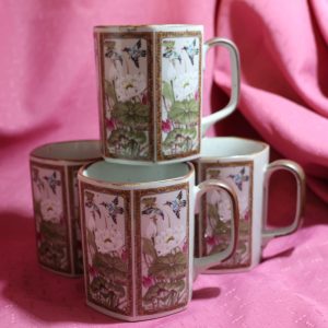 Toyo Ming Lotus 4 Mug Set ~ Hummingbirds & Lotus Flowers ~ Octagonal~ Japan (Copy)