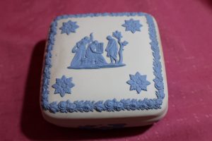 Wedgwood Reverse White with Blue Jasperware Square Trinket Box